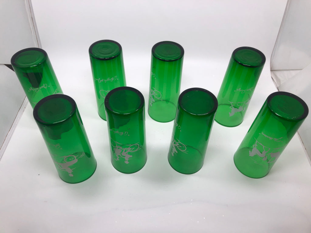 8 VTG "GAY NINETIES" FOREST GREEN TUMBLERS.