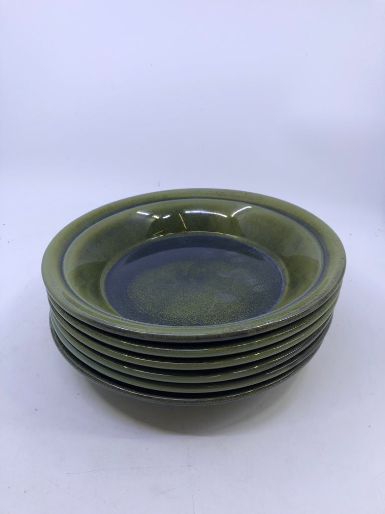 6 GREEN SHALLOW BOWLS.