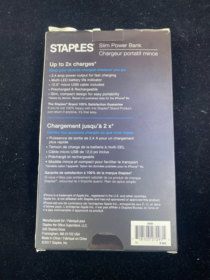 NIB STAPLES SLIM POWER BANK.