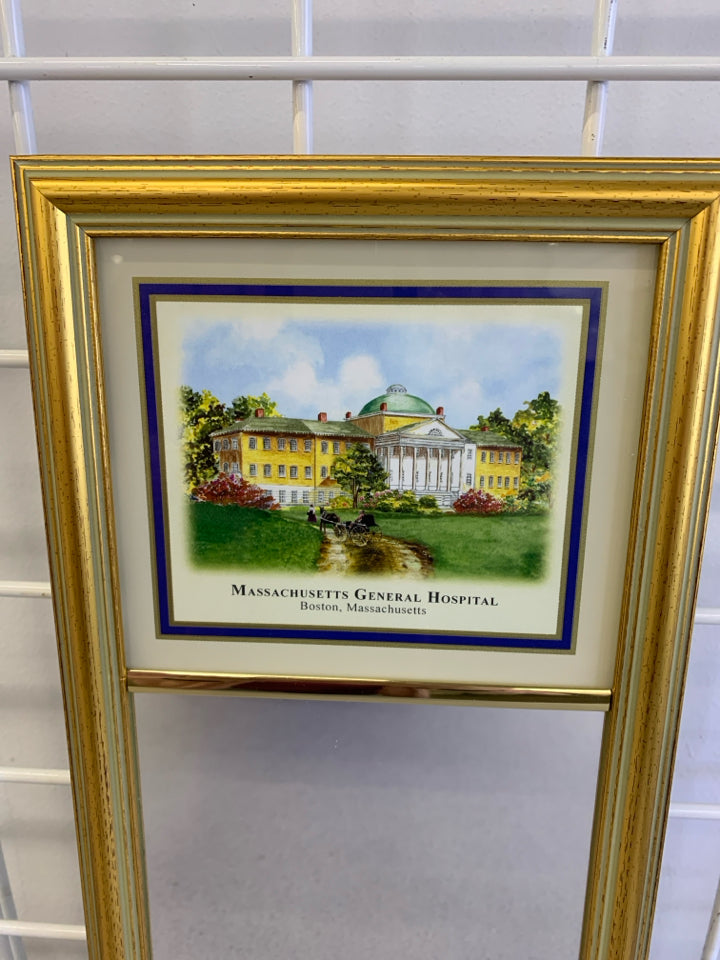MASS GENERAL HOSPITAL -MIRROR W SCHOOL/ GOLD FRAME.