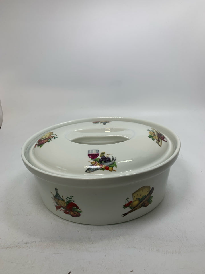 WINE CHEESE LOBSTER THEMED OVAL CASSEROLE DISH W/ LID.