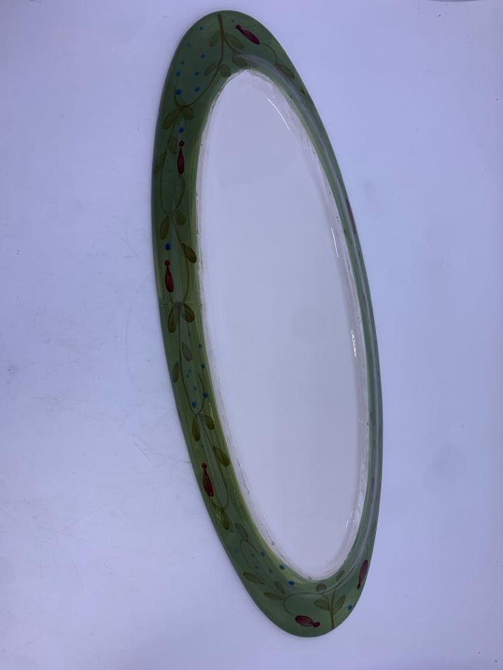 OVAL GREEN/YELLOW RED BLOCK BRANCHES SERVING DISH.