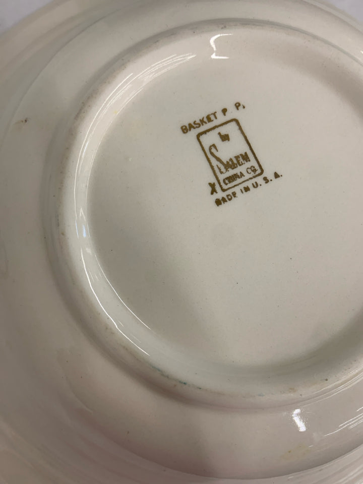 VTG CREAM SERVING BOWL BASKET OF FLOWERS SALEM.