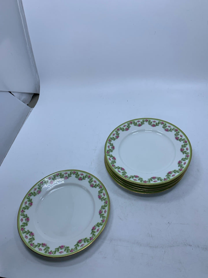 6 VTG PINK FLOWERS DESSERT PLATES.