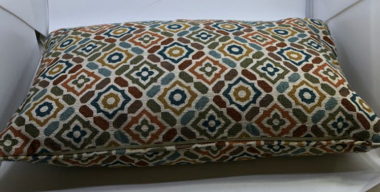 GEOMETRIC STITCHED RECTANGLE ACCENT PILLOW.