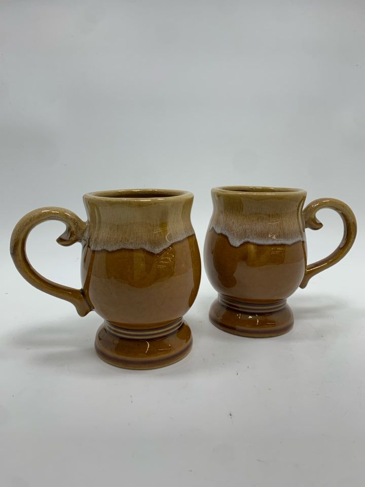 2 VTG NEVCO BROWN DRIP GLAZE COFFEE MUGS.