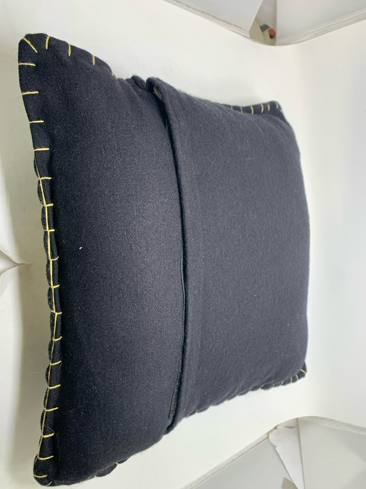 BLACK FELT PILLOW W/ BEADED TURKEY.
