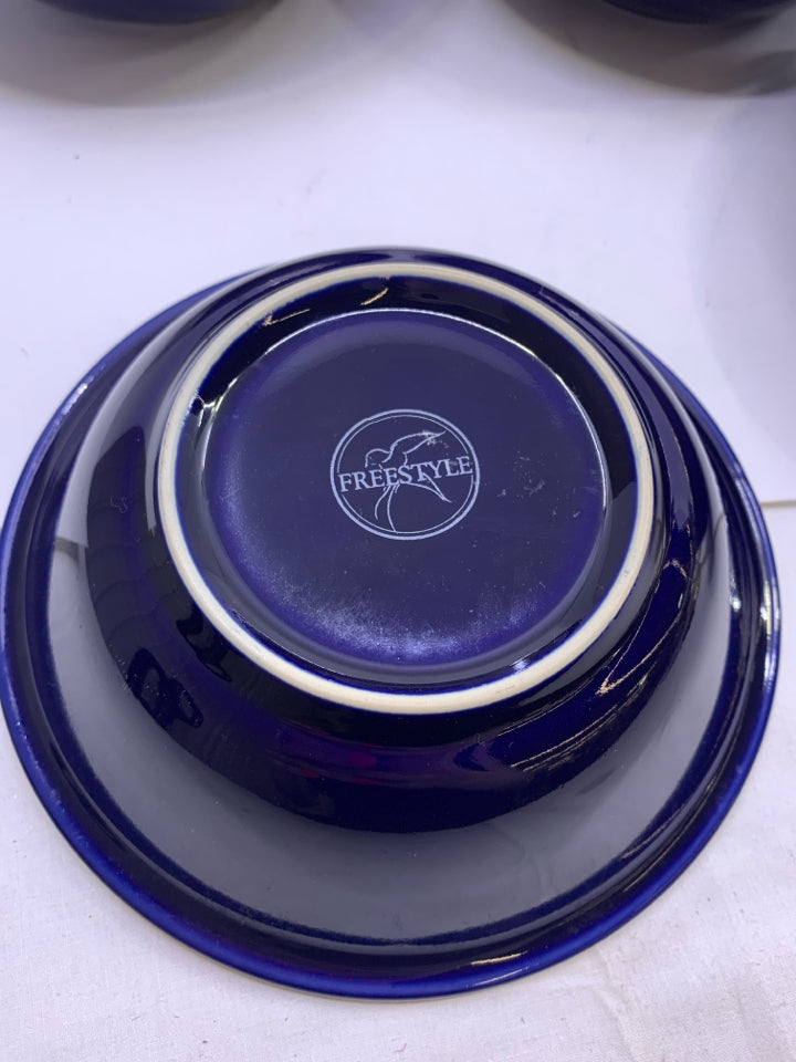 8 BLUE W GOLD RIM BOWLS.