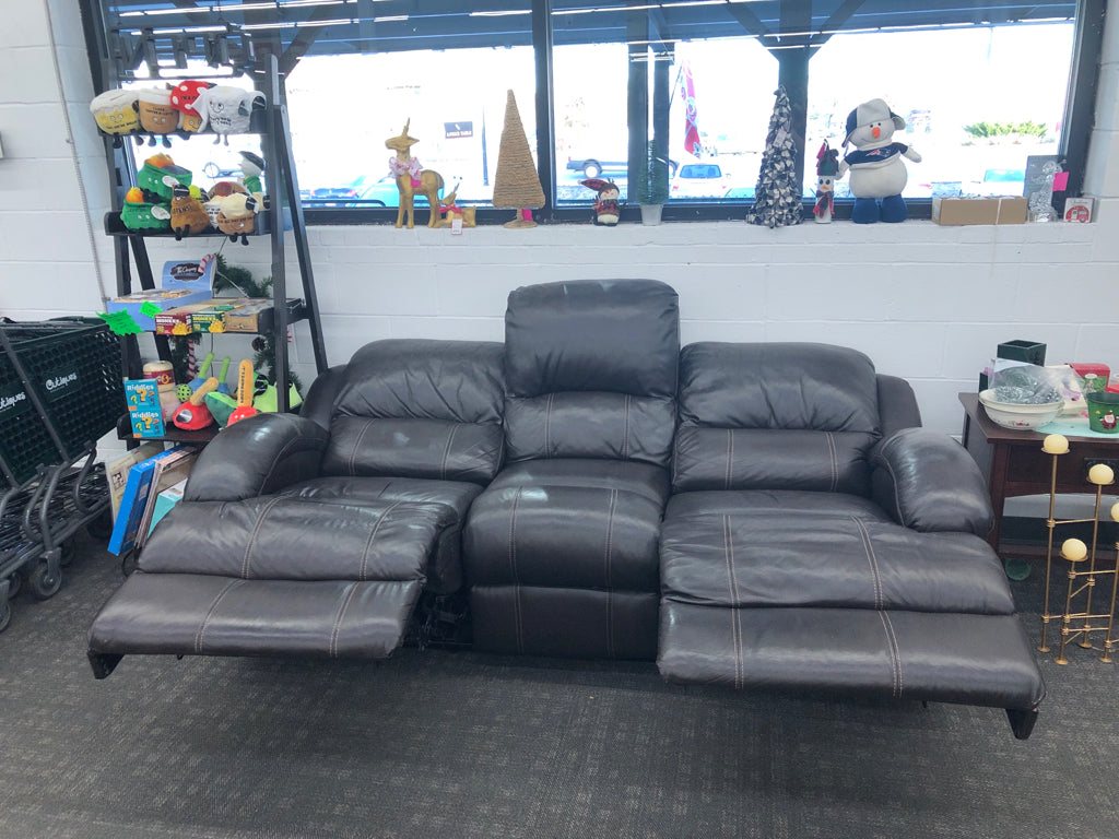 LEATHER BOBS FURNITURE DARK BROWN W/ ELECTRIC RECLINER.