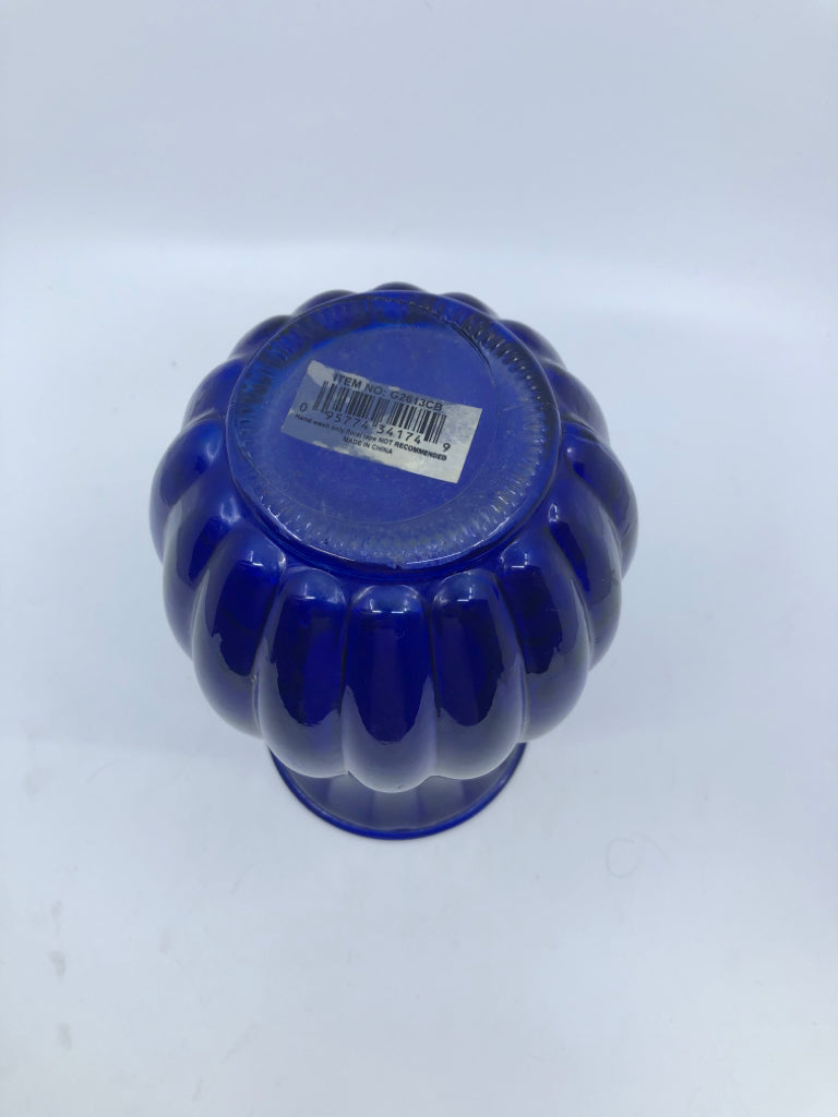 COBALT BLUE RIBBED VASE.