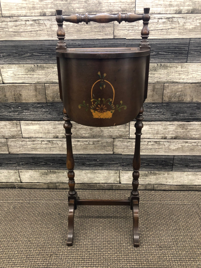VINTAGE WOOD BOX ON LEGS- SEWING.