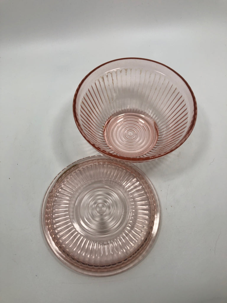 PINK COVERED GLASS BOWL.