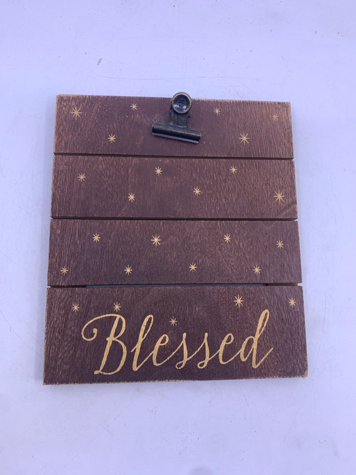 BLESSED WOOD PHOTO CLIP WALL ART.