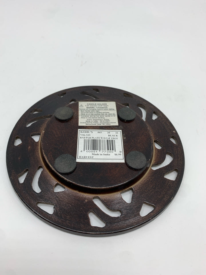 BROWN METAL CANDLE PLATE.