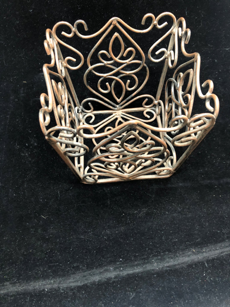 BROWN METAL BASKET.