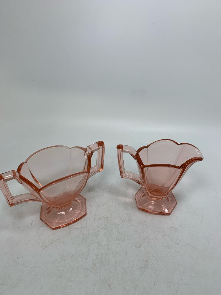 VTG 2 PC FLAMINGO PINK DEPRESSION CREAM/SUGAR SET.