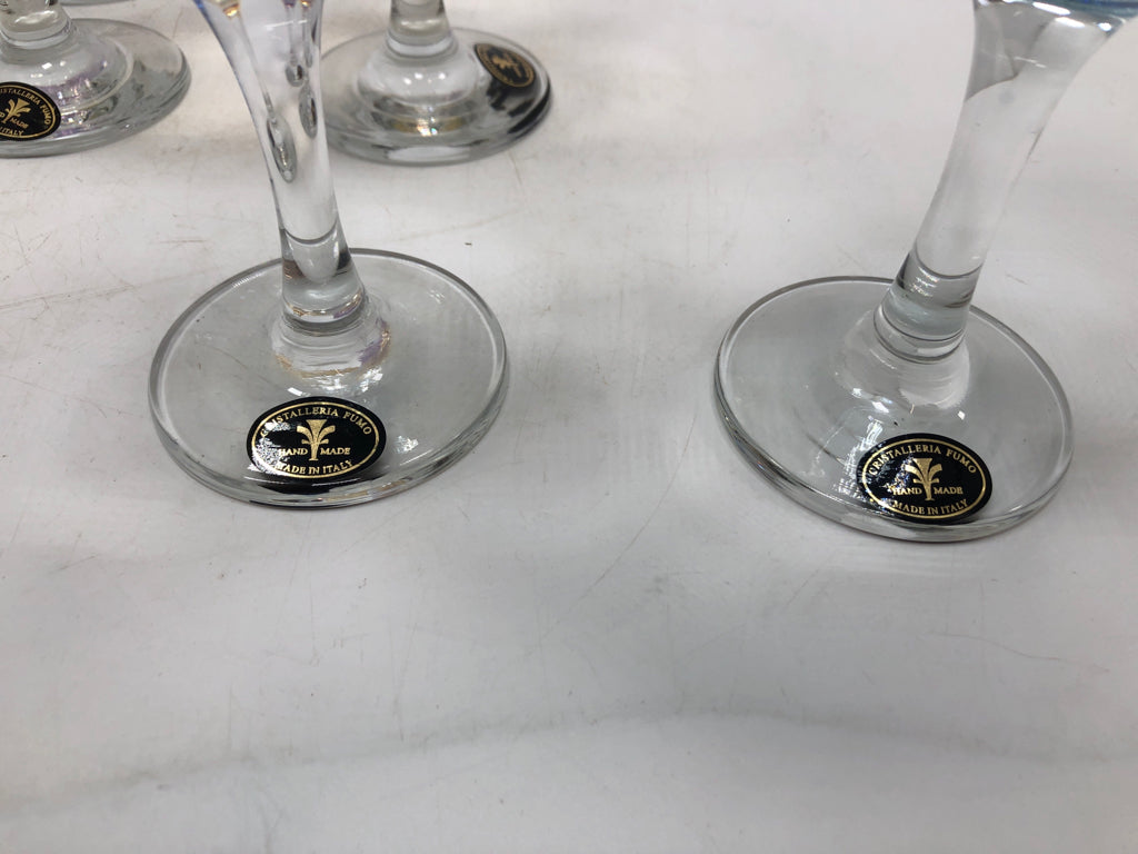6 MULTI-COLORED CRISTALLERIA FUMO WINE GLASSES.