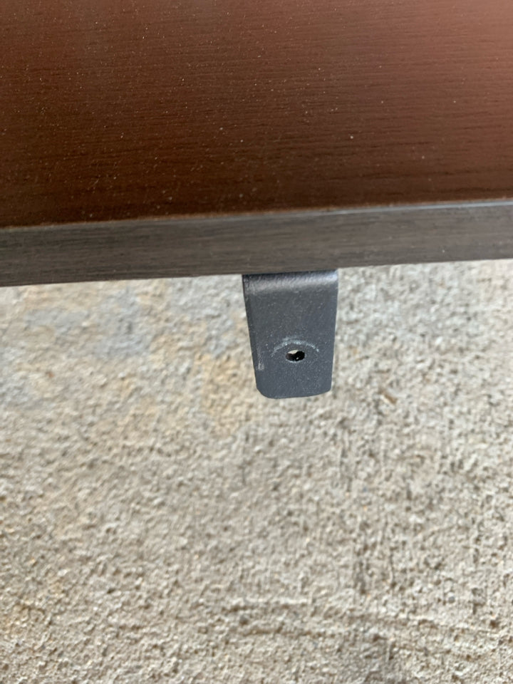 DARK FRAMED LADDER-STYLE WALL-MOUNT BOOKSHELF.