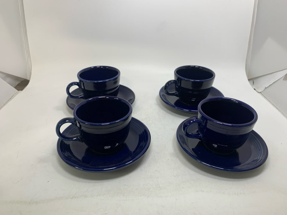 8PC COBALT BLUE TEA CUPS 4 MUGS & 4 SAUCERS.