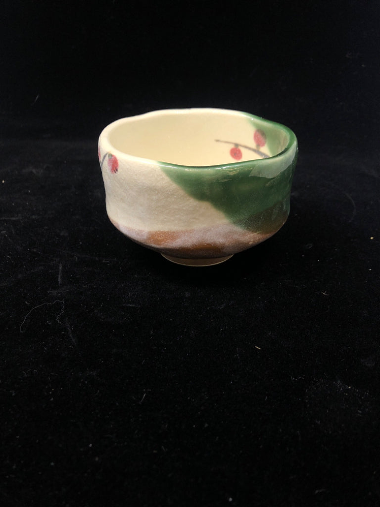 JAPANESE MATCHA BOWL  W/ PLUM ON STEM DESIGN.