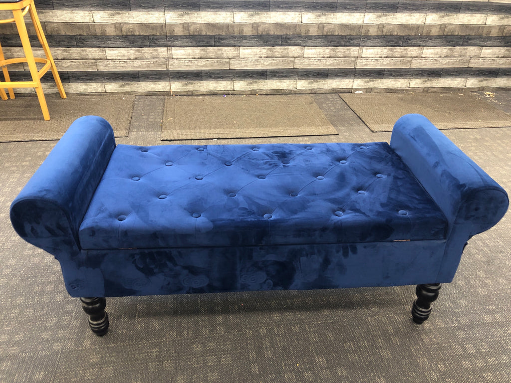 NWT BLUE VELVET BENCH W/STORAGE.