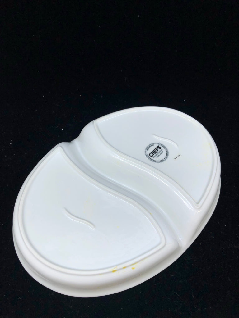 WHITE OVAL DIVIDED BOWL.
