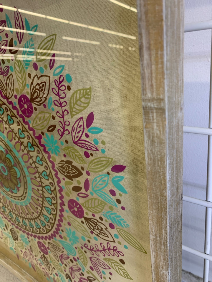 FLORAL MANDALA DESIGN IN CLEAR WOOD FRAMED WALL ART.