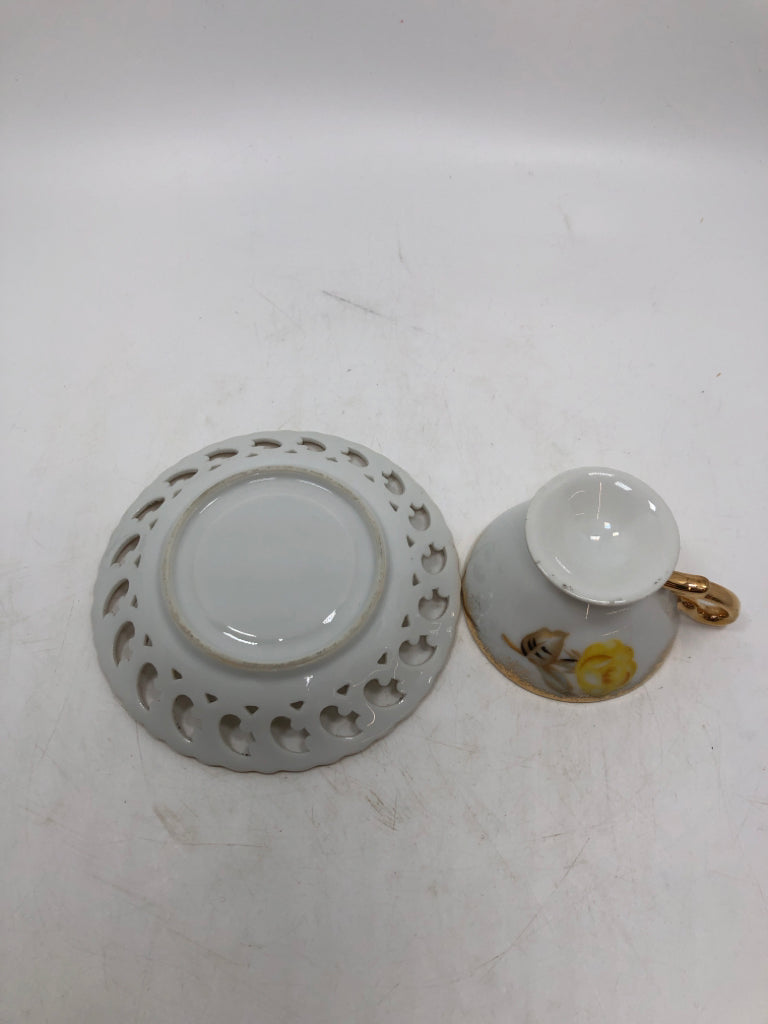 VTG YELLOW FLORAL MINI TEACUP/SAUCER.