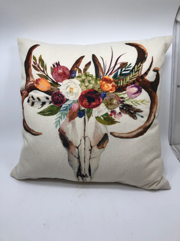 FLORAL DEER SKULL PRINT PILLOW.