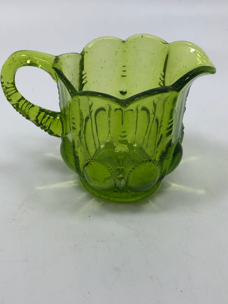 VTG GREEN DEPRESSION GLASS CREAMER.