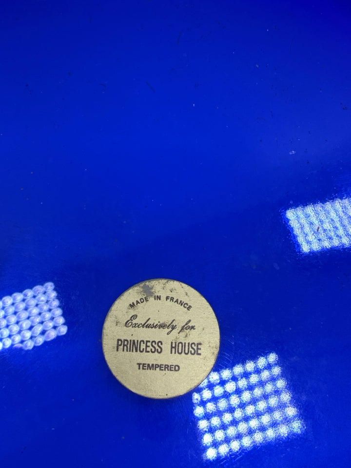 4 VTG PRINCESS HOUSE BLUE GLASS LUNCH PLATES W/EMBOSSED WHEAT.