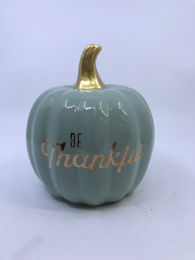 "BE THANKFUL" SAGE GREEN PUMPKIN.