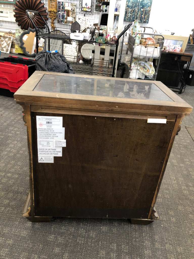 3 DRAWER TUSCANY BROWN NIGHTSTAND W/SLATE TOP.