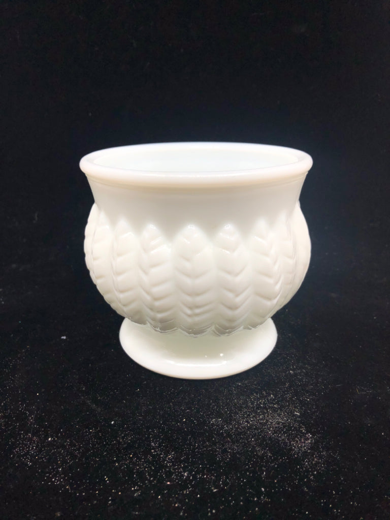 FOOTED MILK GLASS FEATHER PLANTER.