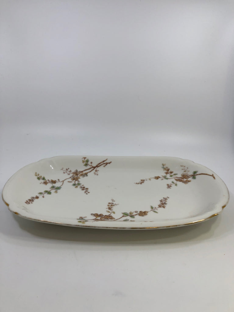 VTG LIMOGES OVAL SERVING PLATE T&V MARGUERITE BROWN BLOSSOM.
