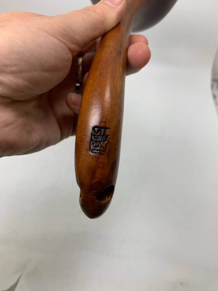 DARK STAIN WOOD CARVED LADLE.