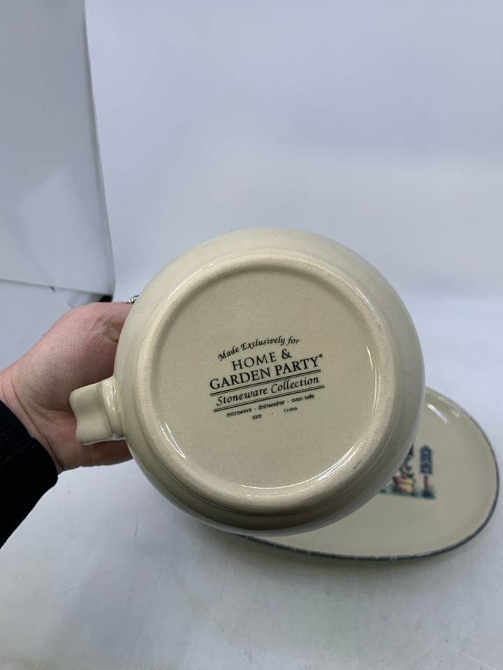 2 PC SNACK PLATE/SOUP BOWL W/ BIRD HOUSES.