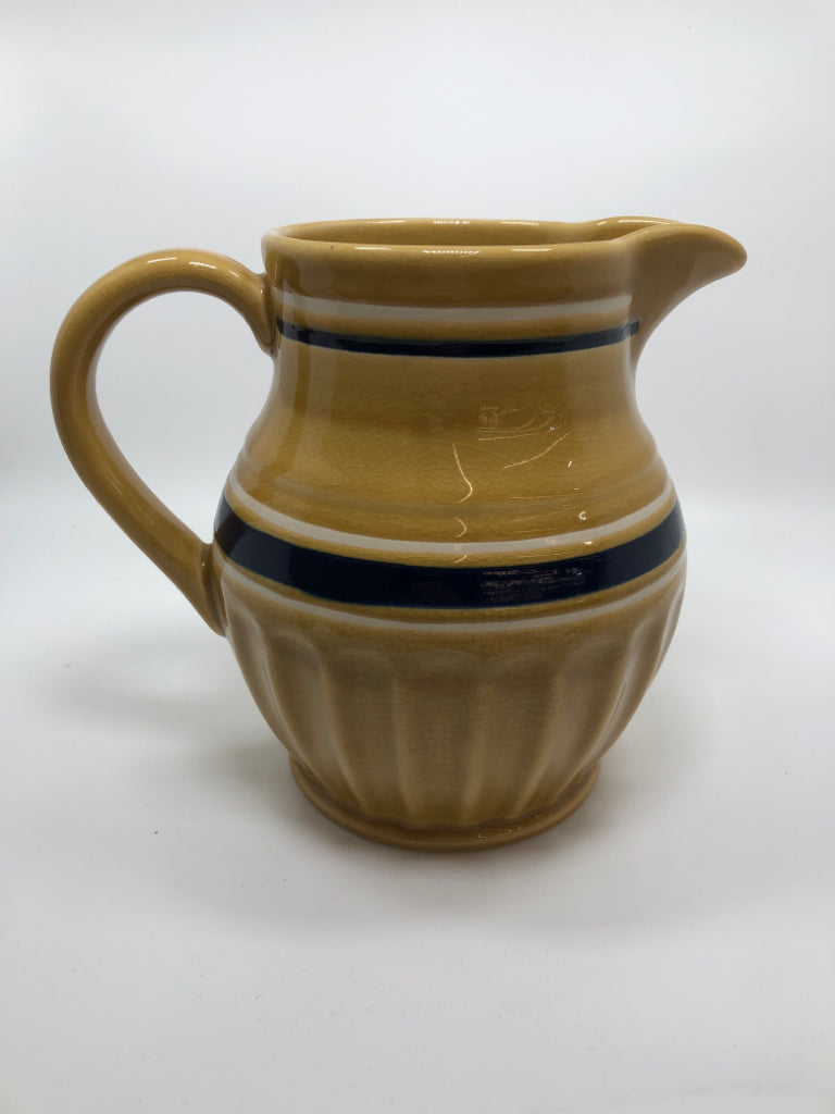 NAVY STRIPE BROWN CERAMIC PITCHER.