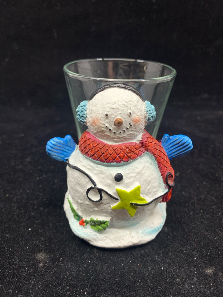 SMALL SNOWMAN VOTIVE HOLDER.