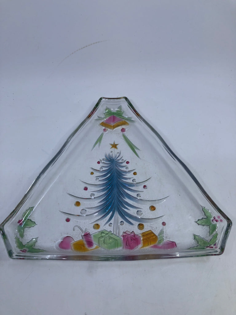 CLEAR GLASS TREE PLATTER COLORFUL ACCENTS.