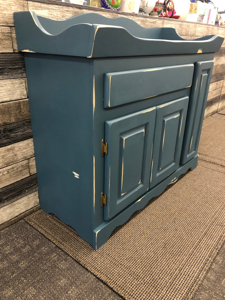 TEAL DISTRESSED 3 CABINET DRY SINK.