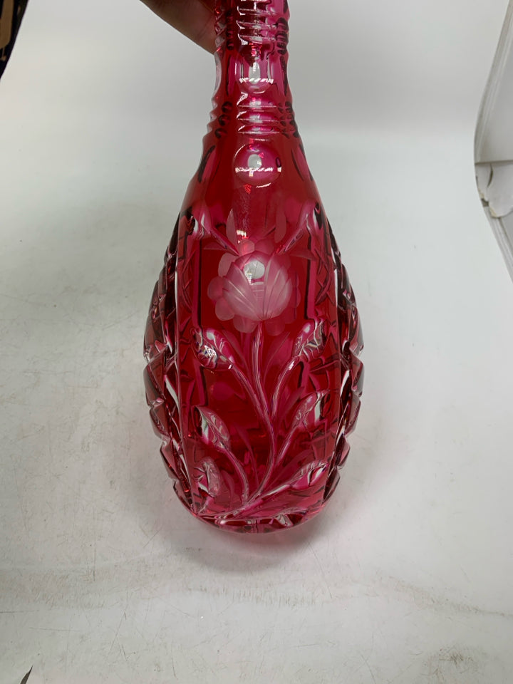 VTG HEAVY ETCHED FLOWERS CRYSTAL DECANTER.