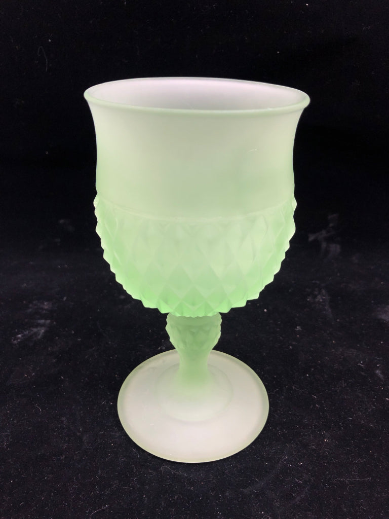 GREEN FROSTED GLASS GOBLET.