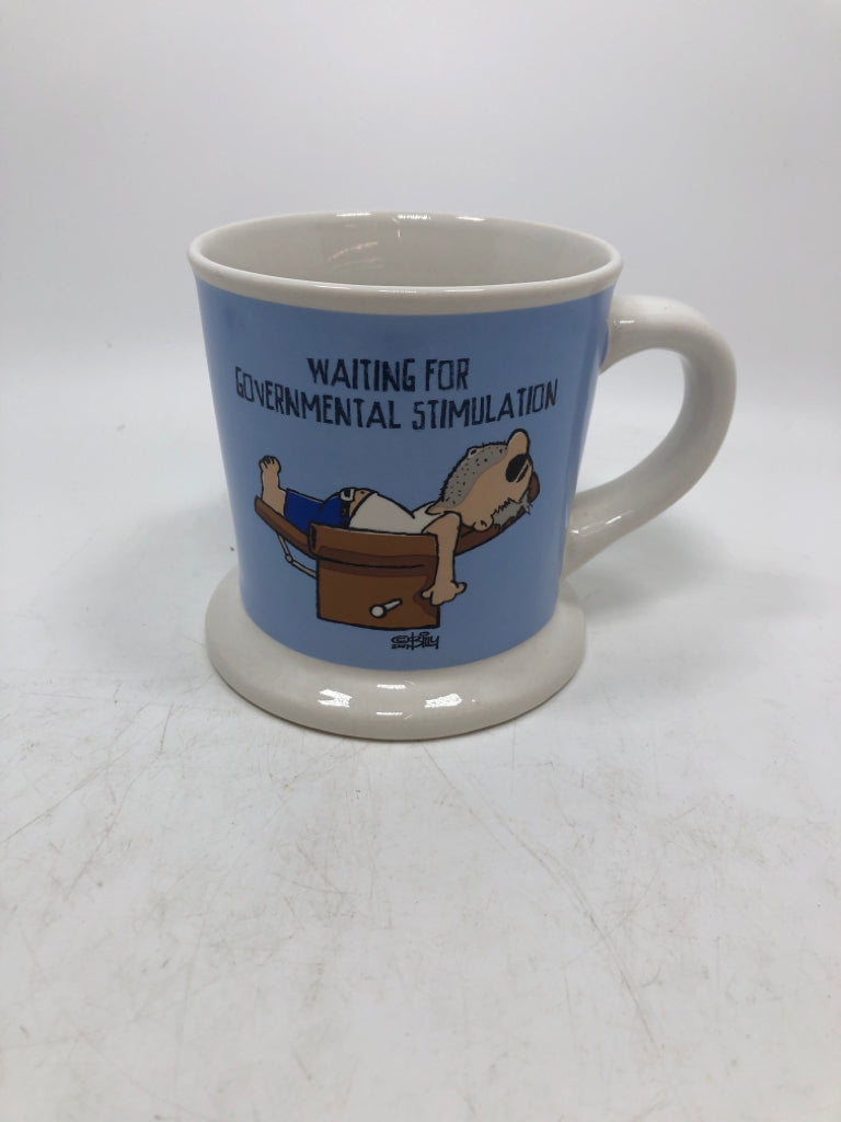 "WAITING FOR GOVERNMENTAL STIMULATION" MUG.