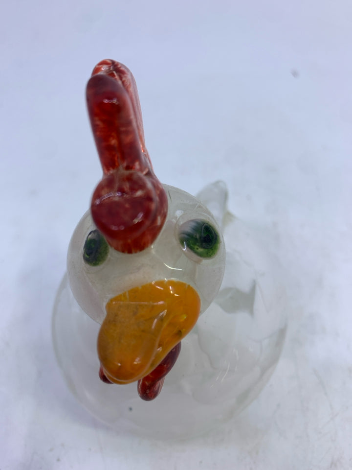 WHITE GLASS RED/ORANGE CHICKEN.