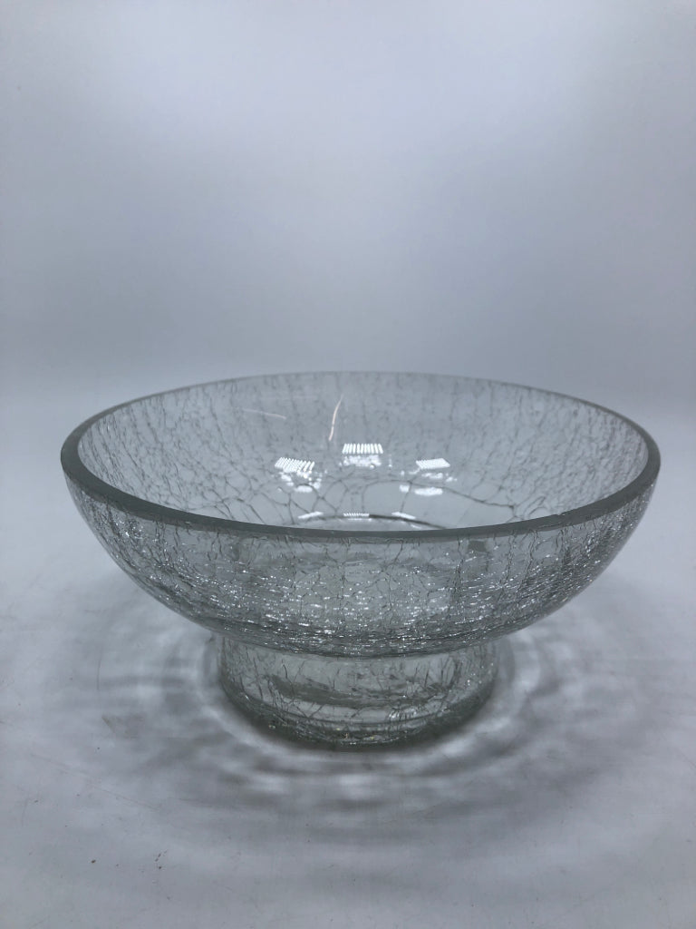 CLEAR CRACKLE GLASS CANDY DISH.