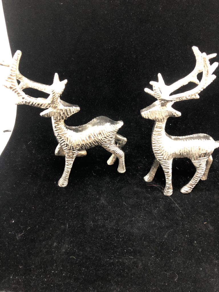 2 TEXTURED SILVER METAL STANDING REINDEER.