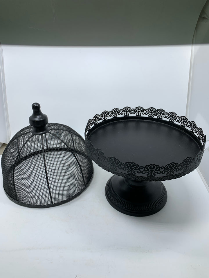 BLACK METAL CAKE STAND W/ DOME.