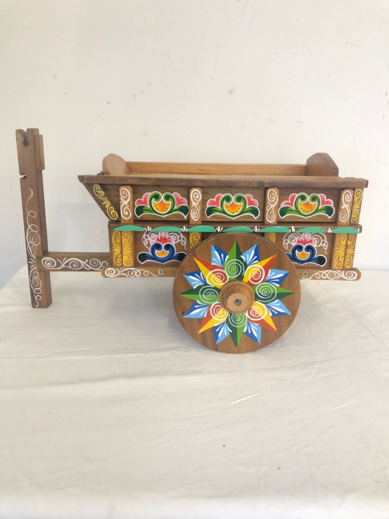 COLORFUL PAINTED WOOD WAGON W REMOVALBLE TOP.