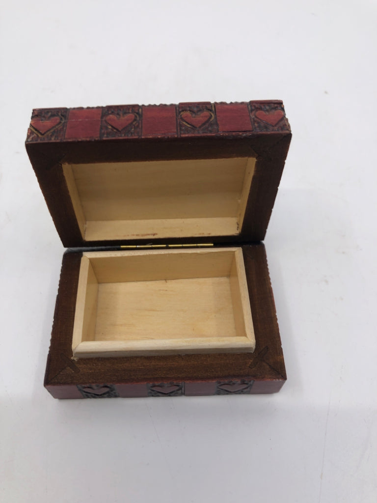 RED CARVED HEART TRINKET BOX.